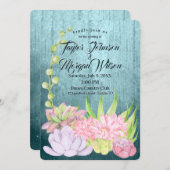 魔法の水彩スイレン ティールグリーンのウェディング 招待状 (正面/裏面)