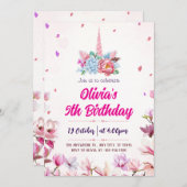 魔法の水彩ユニコーンの誕生日パーティーへの招待 招待状 (正面/裏面)