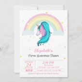 魔法の水彩ユニコーンレインボースターバースデー 招待状 (正面)