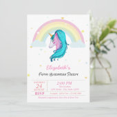 魔法の水彩ユニコーンレインボースターバースデー 招待状 (スタンド正面)