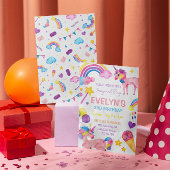 魔法の水彩ユニコーン 誕生日の女の子 招待状