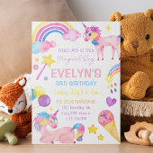 魔法の水彩ユニコーン 誕生日の女の子 招待状