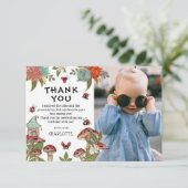 魔法の水彩画のてんとう虫の女の子の誕生日写真 サンキューカード (スタンド正面)