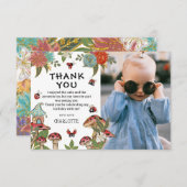 魔法の水彩画のてんとう虫の女の子の誕生日写真 サンキューカード (正面/裏面)