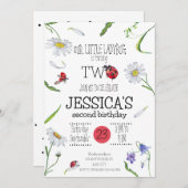 魔法の水彩 かわいい 2歳の誕生日 女の子 テントウムシ 招待状 (正面/裏面)