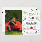 魔法の水彩 かわいい 2歳の誕生日 女の子 テントウムシ 招待状 (正面/裏面)