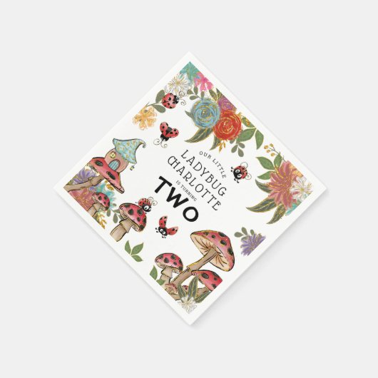 魔法の水色かわいいラディバグガールズ誕生日 スタンダードカクテルナプキン (角)