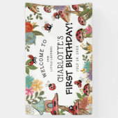 魔法の水色かわいいラディバグガールズ誕生日 横断幕 (縦)