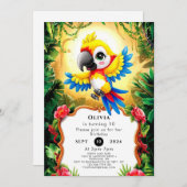 魔法の水色オウム誕生日 招待状 (正面/裏面)