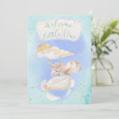 魔法の水色ソフトブルーユニコーン赤ちゃんシャワー 招待状 (スタンド正面)