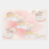 魔法の水色ピンクのユニコーン赤ちゃんシャワー ラッピングペーパーシート (正面3)