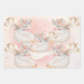 魔法の水色ピンクのユニコーン赤ちゃんシャワー ラッピングペーパーシート (正面2)