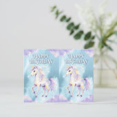 魔法の水色ユニコーン誕生日カードデザイン ポストカード (スタンド正面)