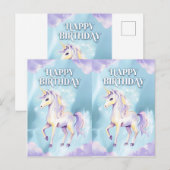魔法の水色ユニコーン誕生日カードデザイン ポストカード (正面/裏面)