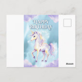 魔法の水色ユニコーン誕生日カードデザイン ポストカード (裏面)