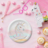 魔法の水色ユニコーン誕生日 ペーパープレート (パーティー)