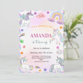 魔法の水色ユニコーン誕生日 招待状 (スタンド正面)