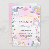 魔法の水色ユニコーン誕生日 招待状 (正面/裏面)