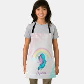 魔法の水色ユニコーン，虹，星 エプロン (インサイチュ)