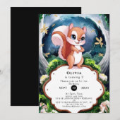 魔法の水色リス誕生日 招待状 (正面/裏面)