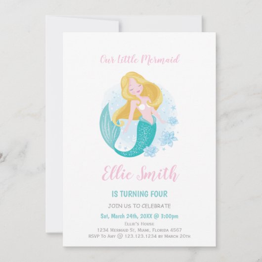 魔法の海の下で女の子のためのパーティの招待状 招待状 (正面)
