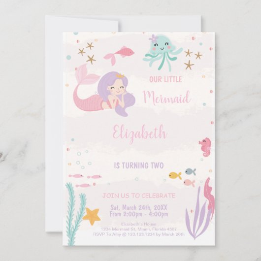 魔法の海の下で女の子のためのパーティの招待状 招待状 (正面)