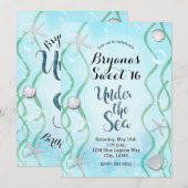 魔法の海の下のソフトブルー スイート16の誕生日 招待状 (正面/裏面)