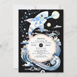 魔法の海底の子供のサメの誕生日 招待状
