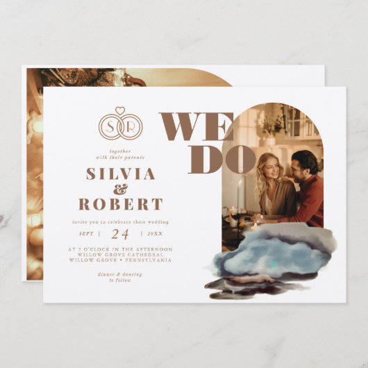 魔法の湾曲した2枚の芸術的写真結婚風景 招待状 (正面/裏面)