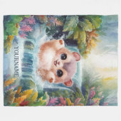 魔法の滝に飛び込む愛らしい生き物 フリースブランケット (正面(横))