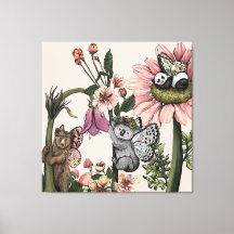 魔法の熊の妖精ボタニカルウォールアートプリント