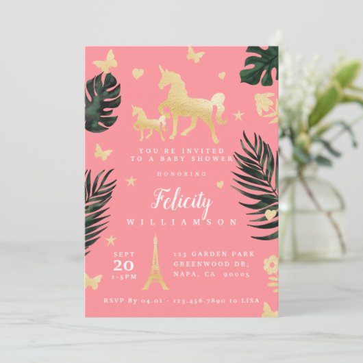 魔法の熱帯ユニコーンベビーシャワー招待状 招待状 (スタンド正面)