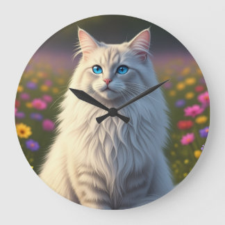 魔法の牧場の猫の壁掛け時計 ラージ壁時計