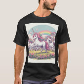魔法の牧草地のシーンでかわいい一角獣のティー。 Tシャツ (正面)