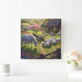 魔法の牧草地の壁時計 スクエア壁時計 (ホーム)