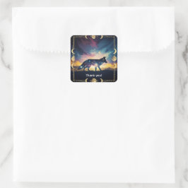 魔法の狐ステッカーとラベル - ありがとう スクエアシール