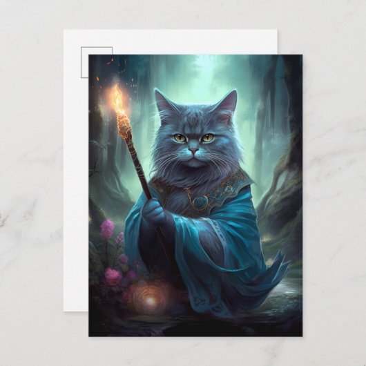 魔法の猫お洒落ファンタジー ポストカード (正面/裏面)