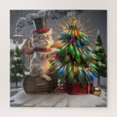 魔法の猫のお洒落クリスマス3D冬のシーン ジグソーパズル (縦)