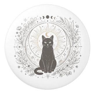 魔法の猫の薬局のドアノブ – 太陽と月 セラミックノブ