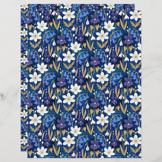 魔法の王室のブルーフローラルパターンスクラップブック紙 (正面/裏面)