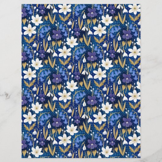 魔法の王室のブルーフローラルパターンスクラップブック紙 (正面)