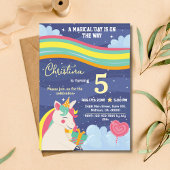 魔法の現代のユニコーン虹の星の５歳の誕生日 招待状