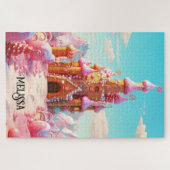 魔法の甘い紫色のピンクのジンジャーブレッドハウス ジグソーパズル (横)