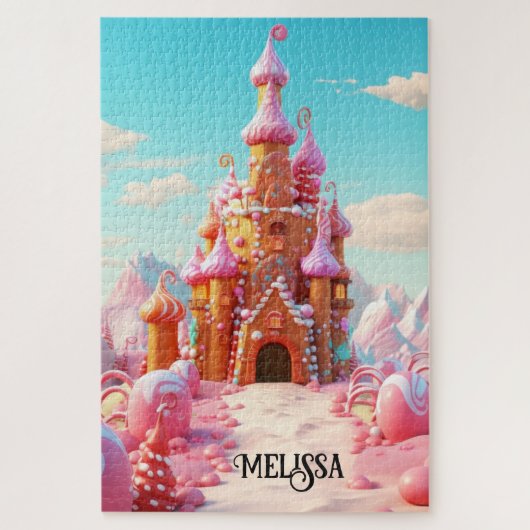 魔法の甘い紫色のピンクのジンジャーブレッドハウス ジグソーパズル (縦)