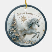 魔法の白いユニコーンの孫娘のクリスマス セラミックオーナメント (正面)