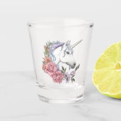魔法の白いユニコーンの花 ピンク 黒 ショットグラス (正面)