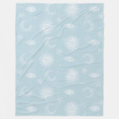 魔法の白い月の太陽スターズブルーのパターン フリースブランケット (正面)