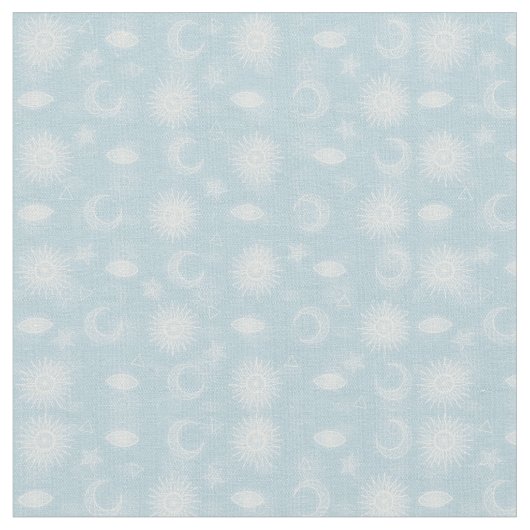 魔法の白い月の星の青い模様 ファブリック (クローズアップ)