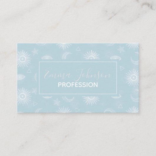 魔法の白い月の星の青い模様 名刺 (正面)