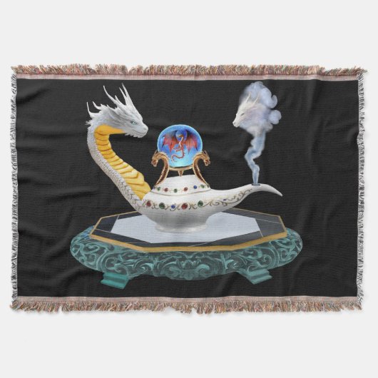 魔法の白い陶器のドラゴンランプ スローブランケット (正面)